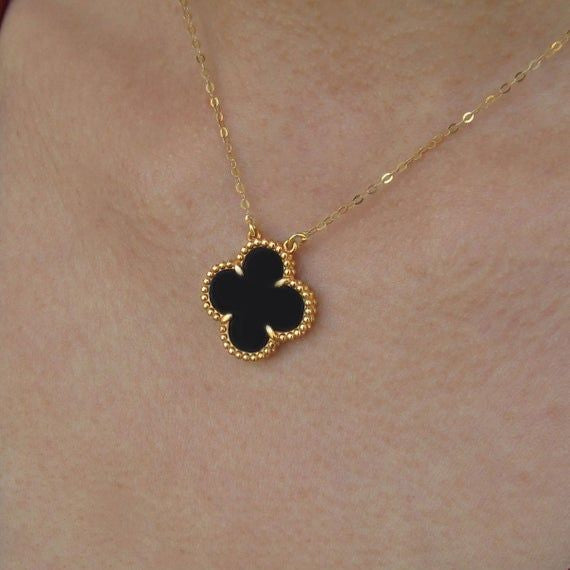 NECKLACE FOUR-LEAF CLOVER LAVISH - BLACK